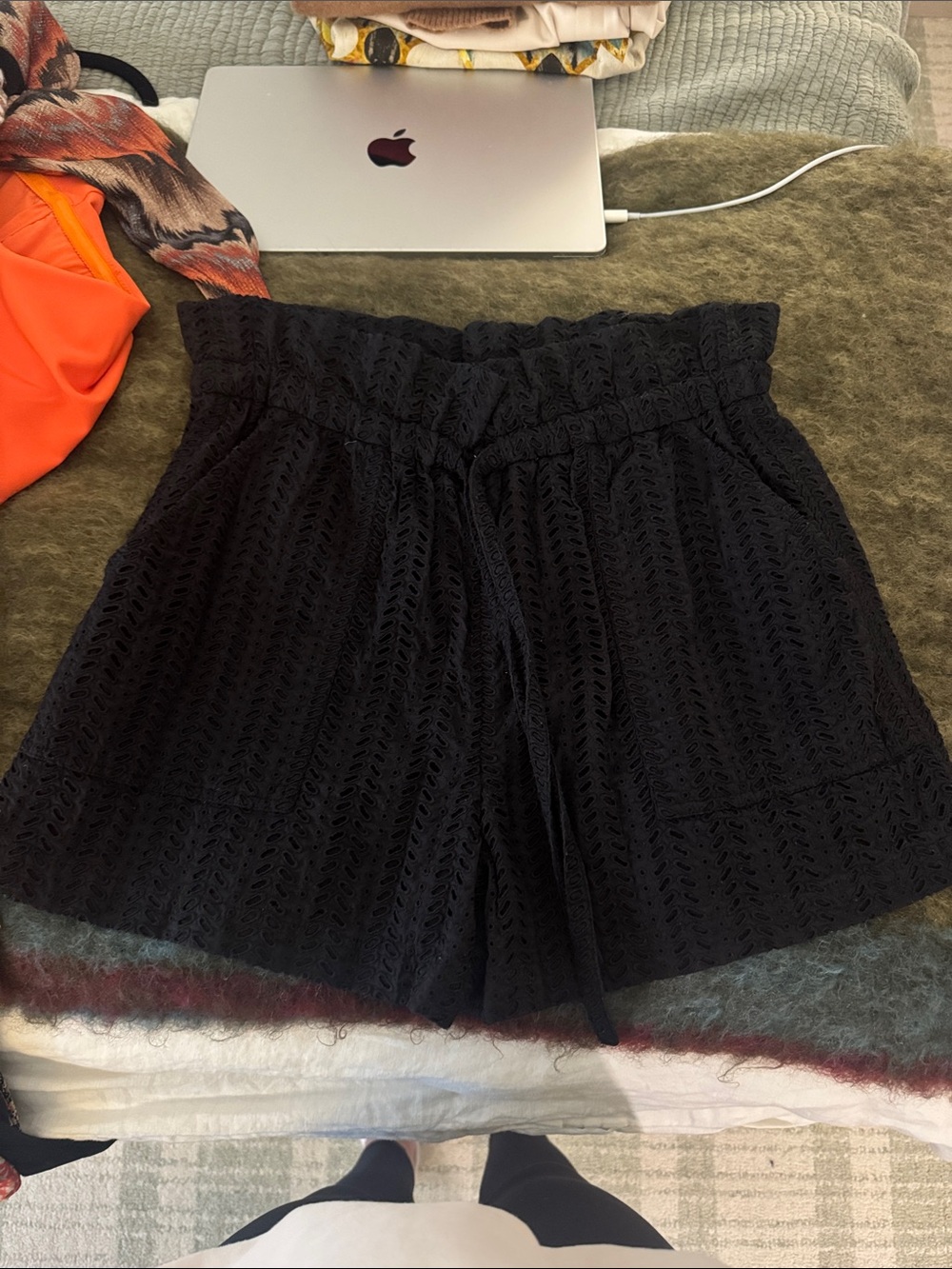 A.L.C. Black Lace Paperbag Waist Shorts